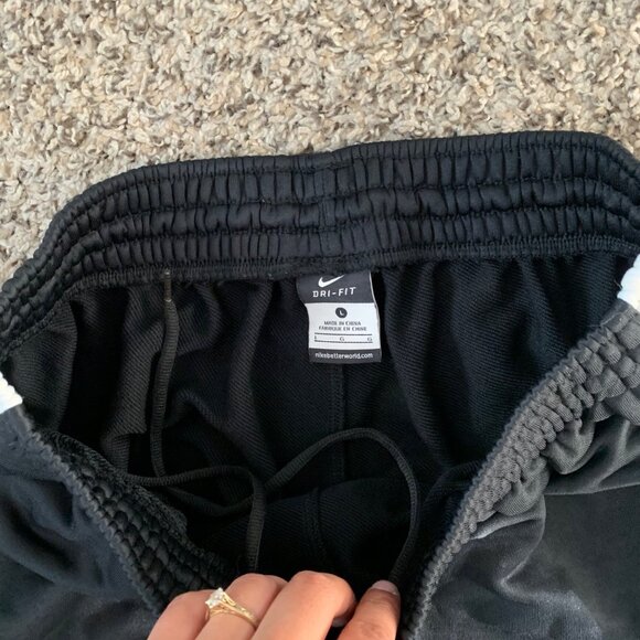 Nike Dri-Fit Black Track Pants W/ Red & White Stripes Elastic Waistband Zip - Picture 5 of 8